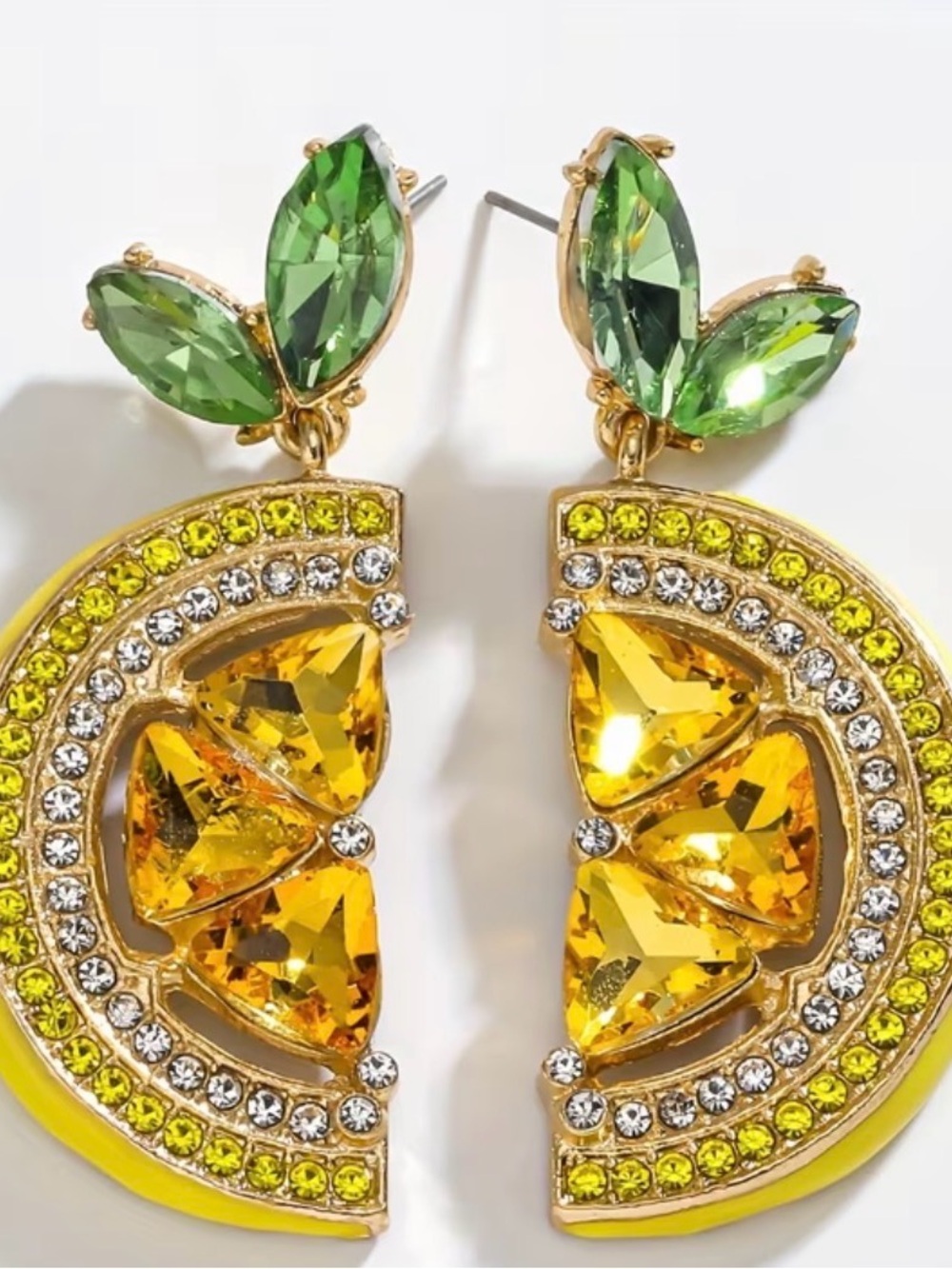 Betsey Johnson Statement Yellow Lemon Wesge Crystal Drop Post Earrings -  NWOT